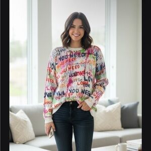 Charlies Multicolor Love Print Sweater